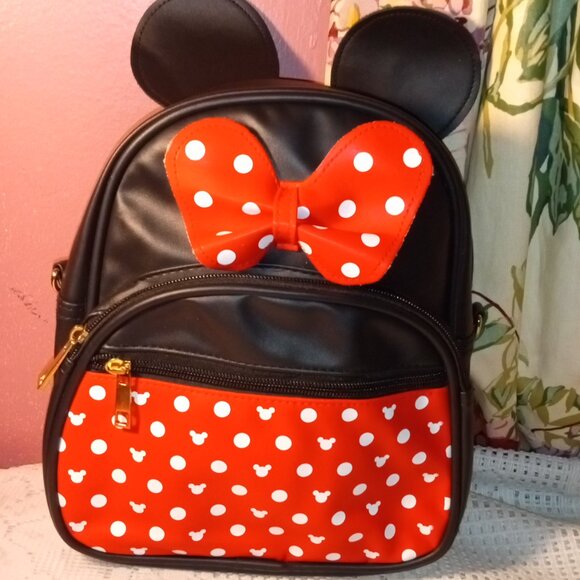 Disney Minnie Mouse Girls Fashion Red and Black Mini-Backpack and Girls Purse - Picture 4 of 16